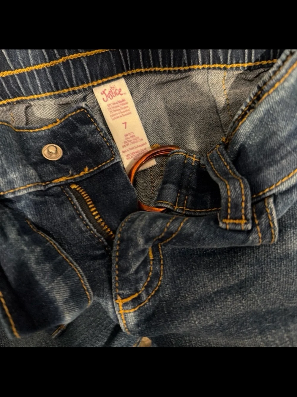 Justice Girl’s Medium Blue Denim Cargo Jeans with Ring Detail